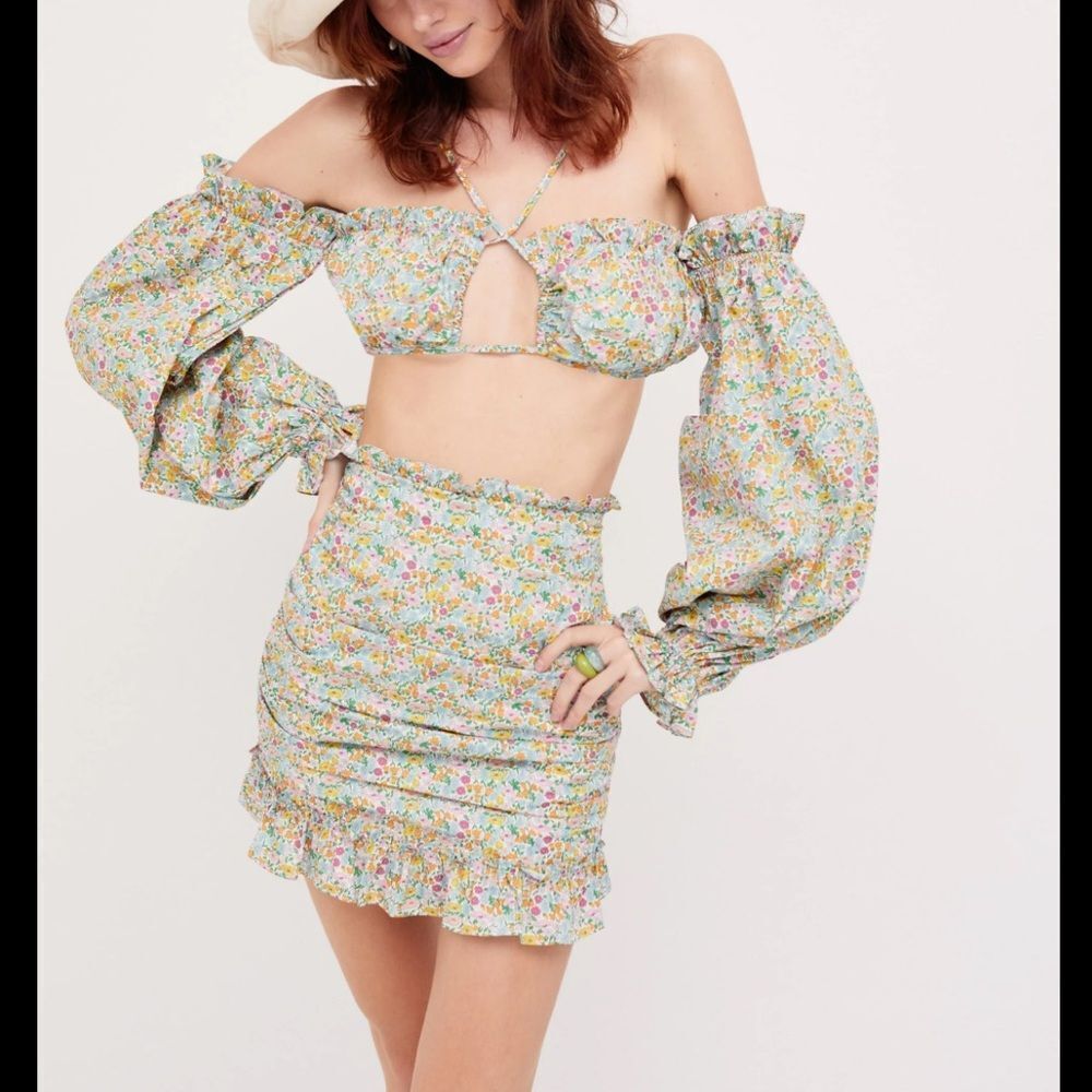 NWT For Love And Lemons Cotton Raleigh Floral Skirt Set Small